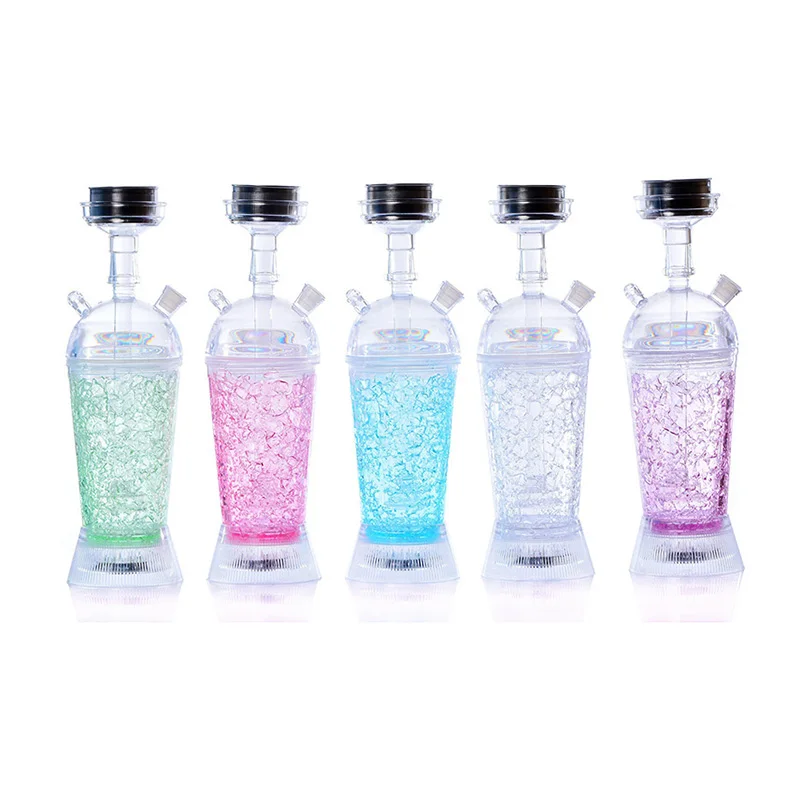 

50%OFF Travel Small Size Smoking Accessories Bottle Plastic Acrylic Shisha Cups Portable Hookah With Led Light, Mix color