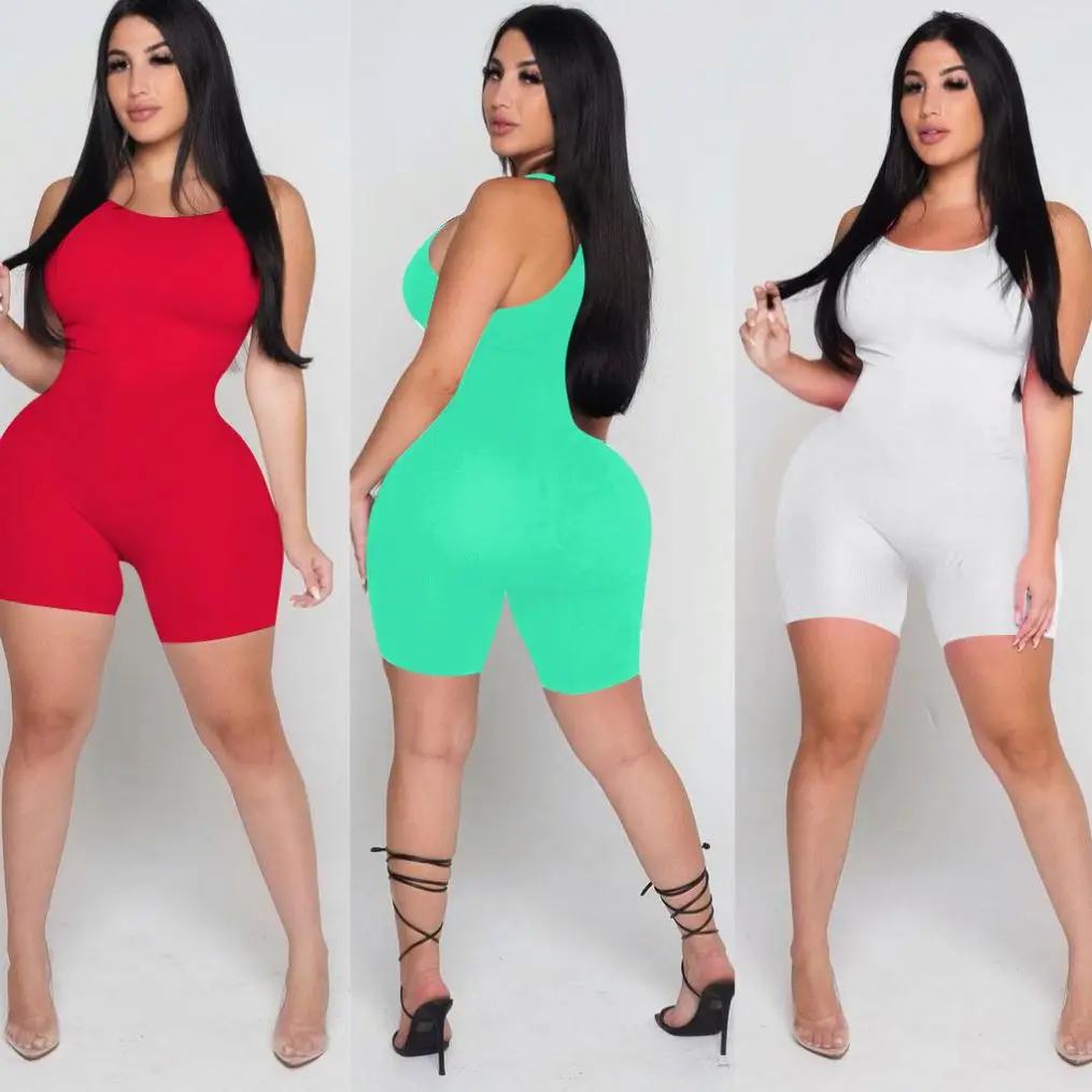 

Jumpsuits And Rompers Solid Color Summer One Piece Shorts Rompers Sports Women Mix Color Tank Jumpsuits