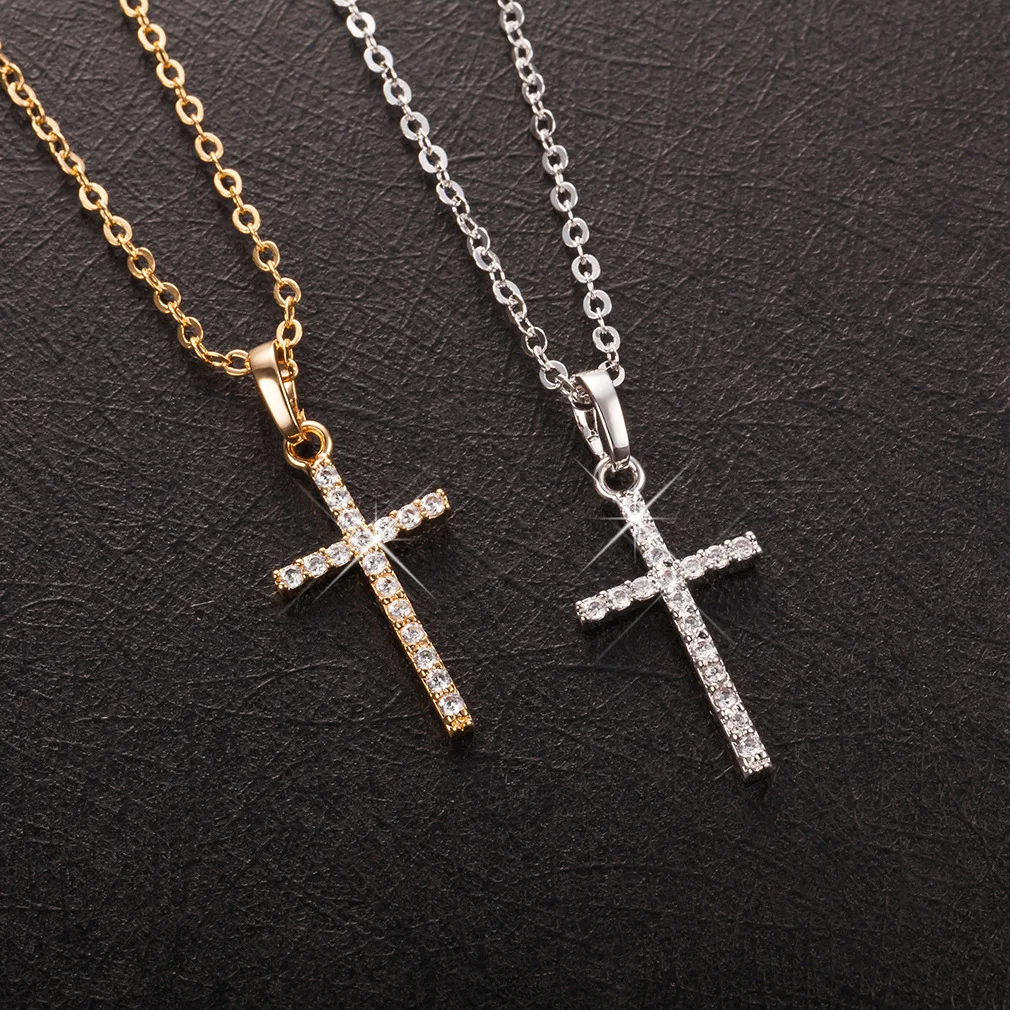 

Fashion Cross Pendants Gold Black Color Crystal Jesus Cross Pendant Necklace Jewelry For Men Women Wholesale