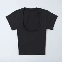 

R40371S New fashion women stylish solid color U-neck slim short-sleeved T-shirt top