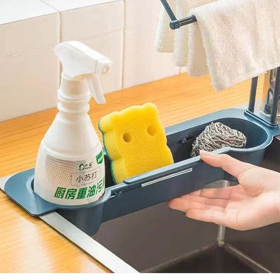 

adjustable drain washing bowl sponge soap telescopic over Sink fliter Storage Rack hoder shelf for Kitchen bathroom, Blue,pink