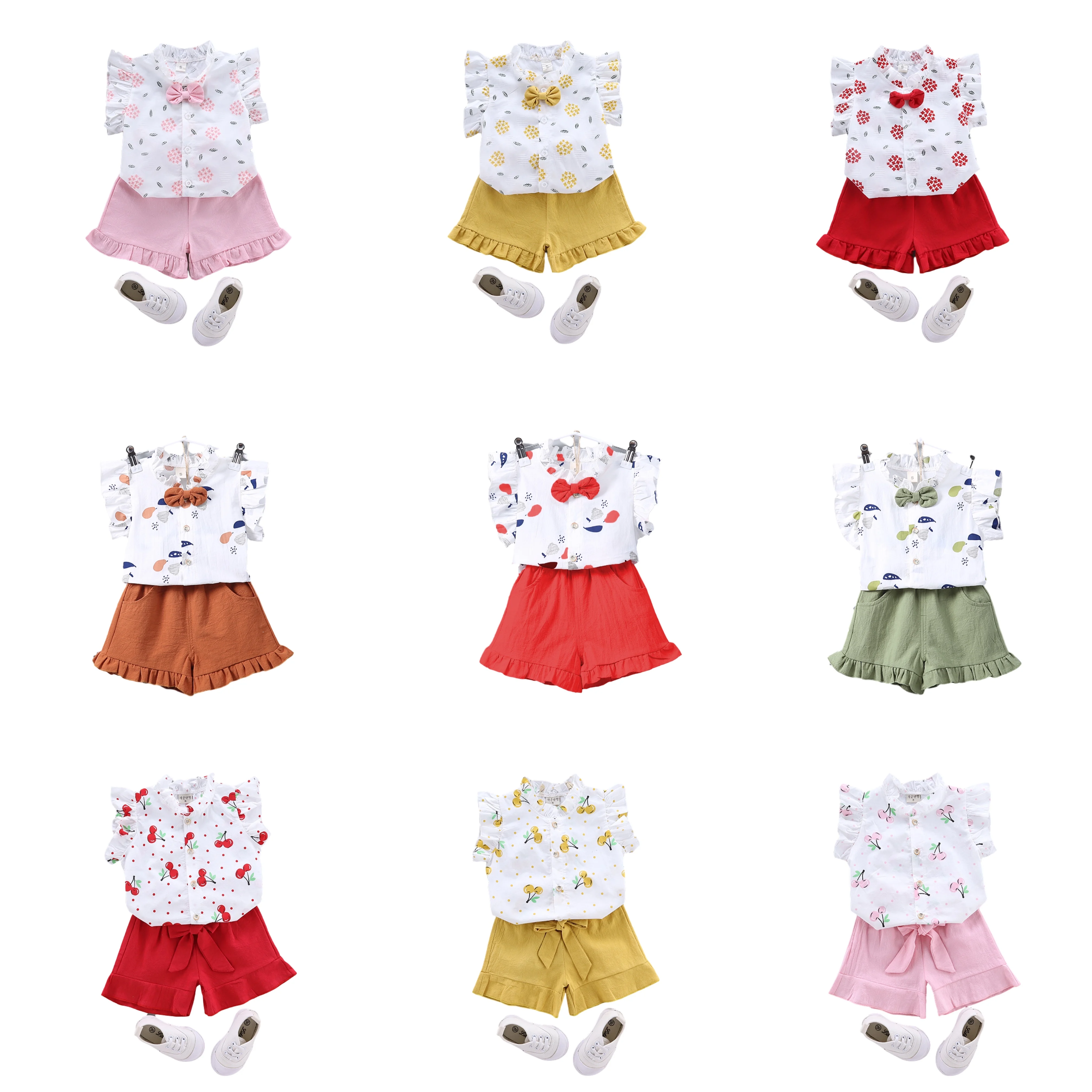 

2020 summer little baby clothes teen big kids boutique many designs print short sleeve two piece suit girls clothing sets