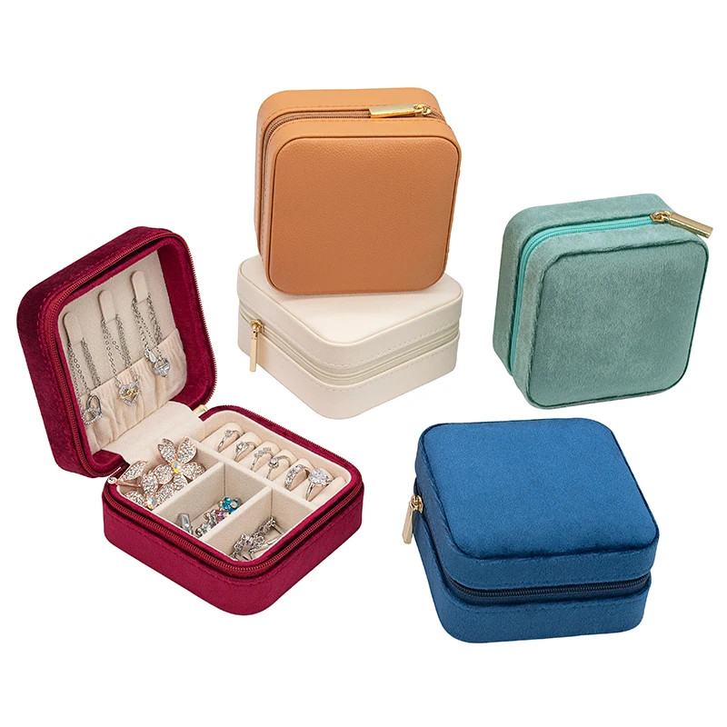 

Luxury Pink Earrings Packaging Storage Case With Zipper For Gift And Custom Logo Jewelry Box Velvet, Coffee / black / pink / white / gray / purple / green / blue