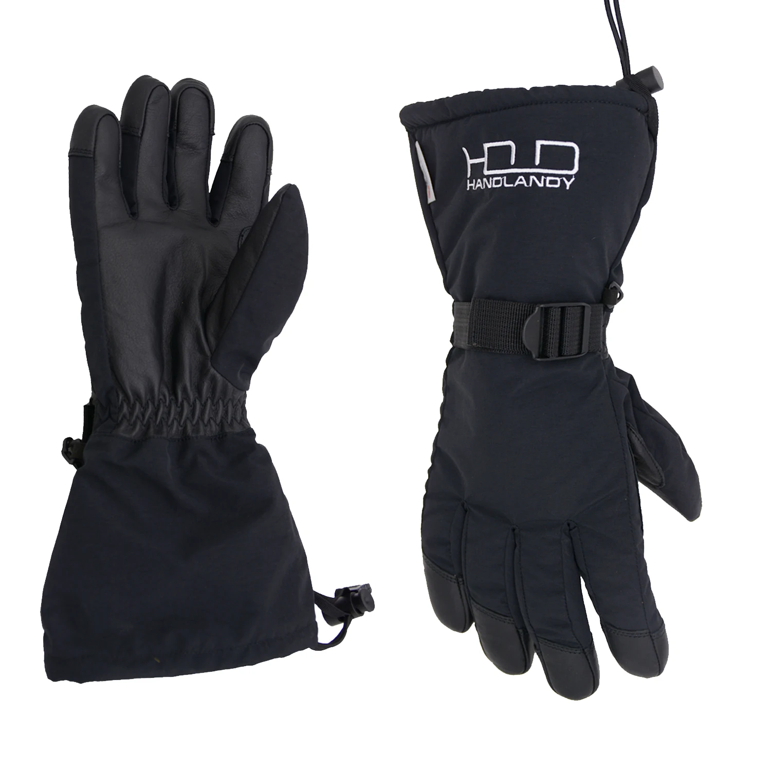 

PRISAFETY Black Cowhide Palm Waterproof Snowboarding Ski Adjustable Mens Winter Gloves