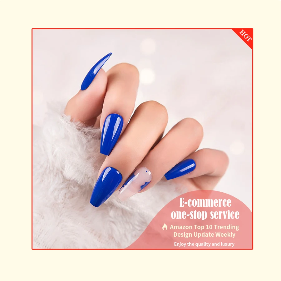 

Nail Supplier Wholesale Price Salon Quality Blue Swirl Designed Nail Tips Coffin Ballerina Shape Press on Nails Faux Ongles