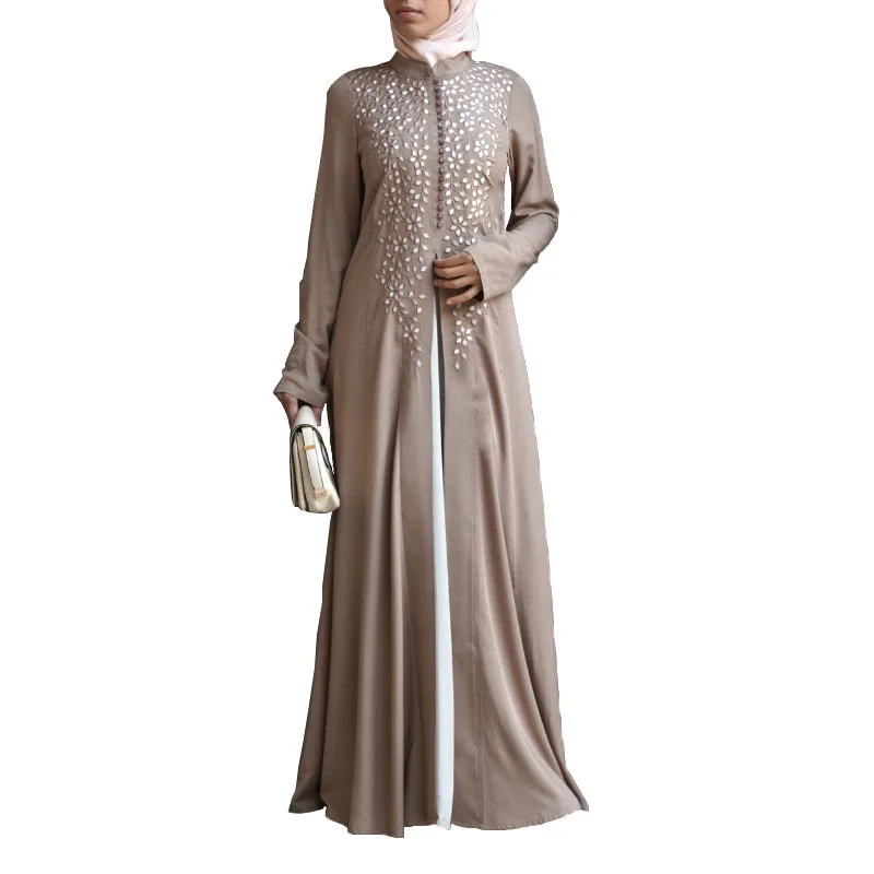 EGM20521 new arrivals latest muslim abaya designs polyester stand collar long front open islamic dresses  wholesale women dubai