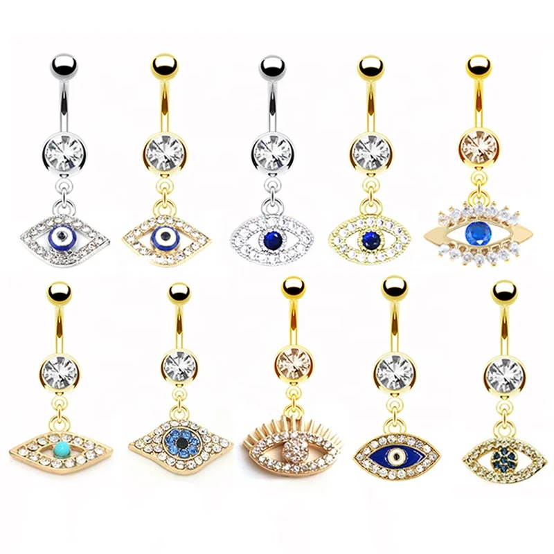 

Topbill OEM evil eye belly ring blue eye navel belly button ring top selling piercing body jewelry for woman man