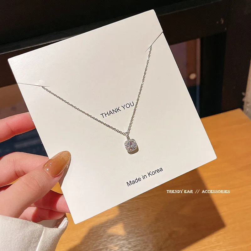 

New Arrival Exquisite Silver Plated Inlaid Geometric Cubic Zirconia Necklace Titanium Steel Square CZ Zircon Pendant Necklace