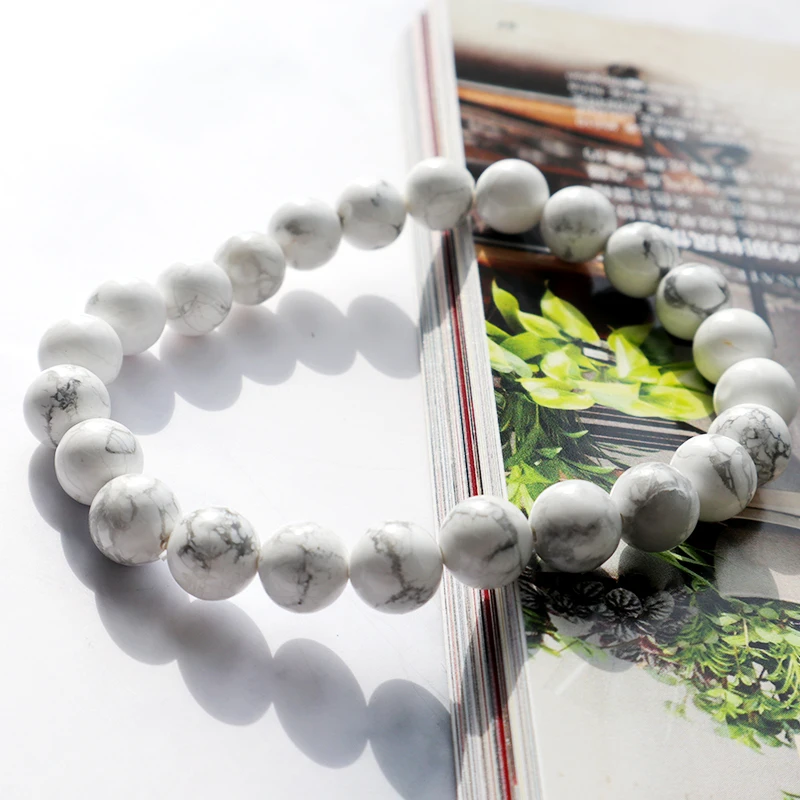 

Natural 8mm Gorgeous Howlite Semi-Precious Gemstones Healing Crystal Stretch Beaded Bracelet Unisex