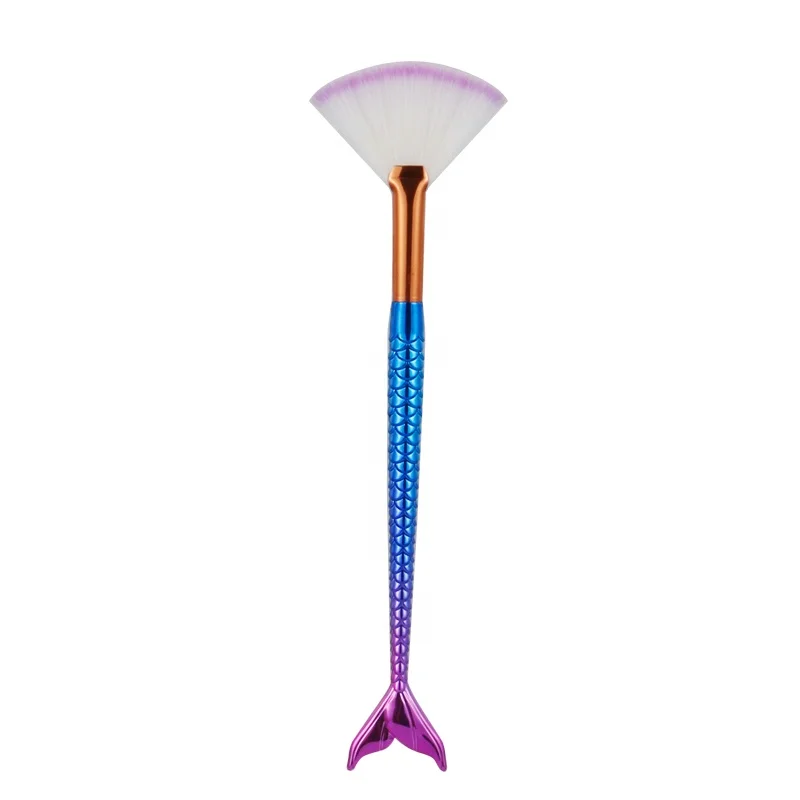 

Popular colorful diamond handle disposable small fan brush makeup tool mermaid, Customized color