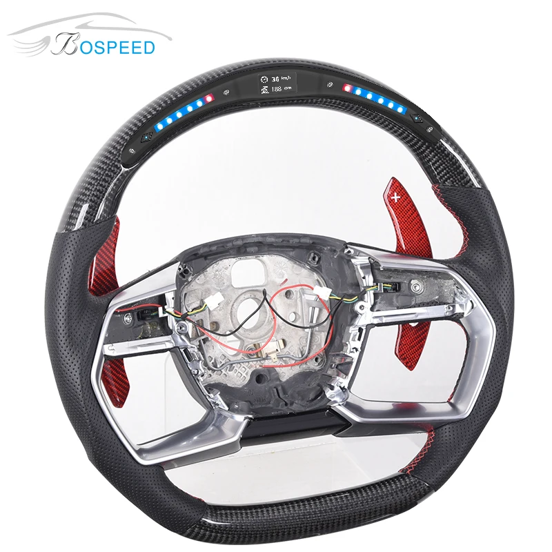 

LED Carbon Fiber Steering Wheel perforated leather for Audi A7,red carbon paddles shift, Customized color