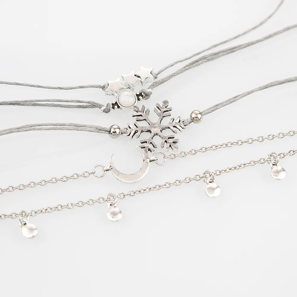 

5 pieces/set of new fashion moon star snow charm bracelet for women bracelet jewelry, Picture