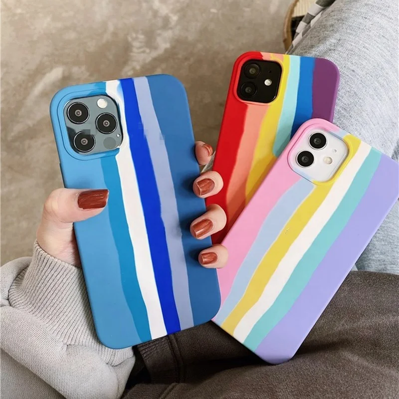 

For Iphone 12 Case Official Original Rainbow Liquid Silicone Cell Phone Case For Iphone 11 12 Pro Max Soft Protective Covers