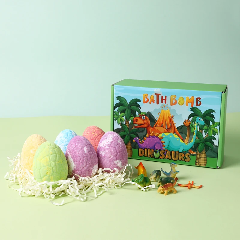 

wholesale private label kids gift set organic vegan luxury bubble 6pcs surprise Dinosaur Egg Bath Bombs