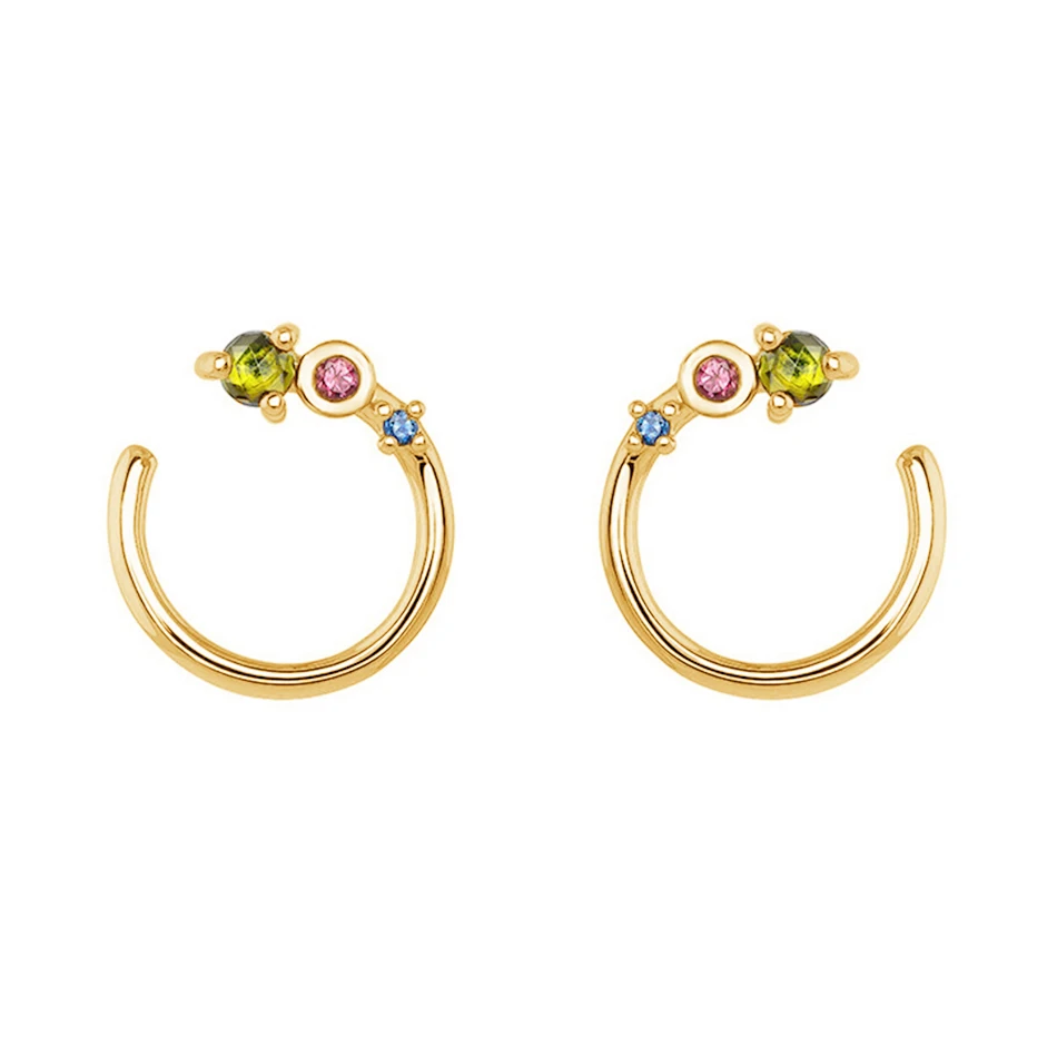 

women oem jewelry manufacturers 18k gold plated fashion earrings 925 sterling silver colorful cubic zircon hoop earrings