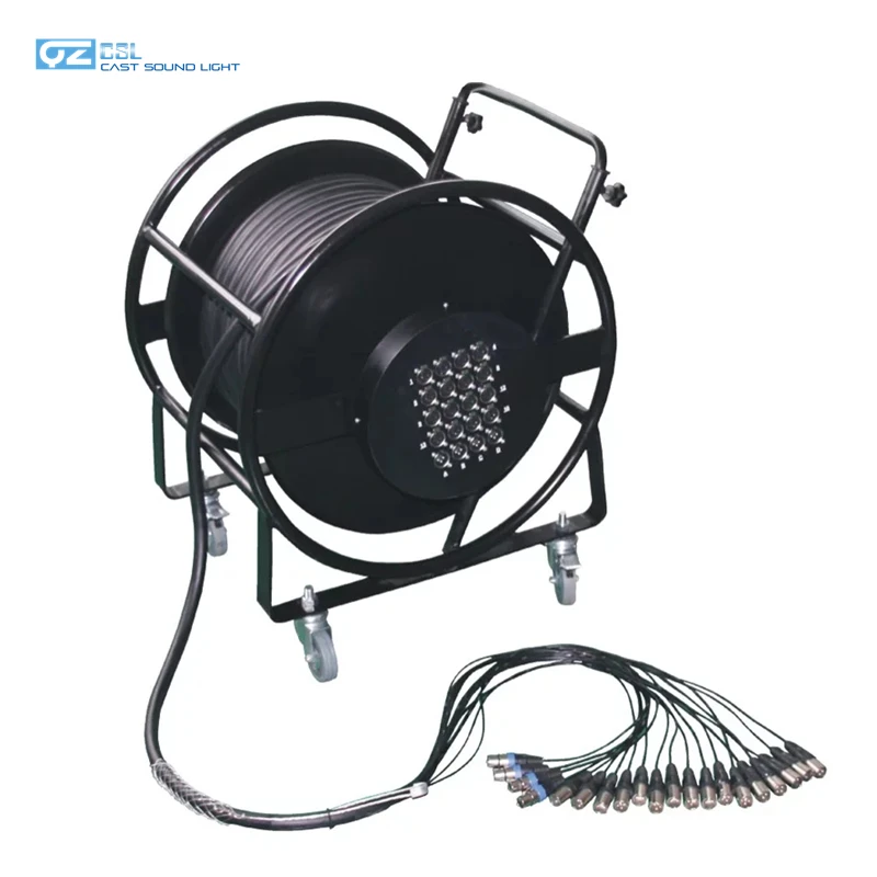 

24ch 20/8 XLR Audio Stage Snake Cable with Pull Roll and Wheels, Black