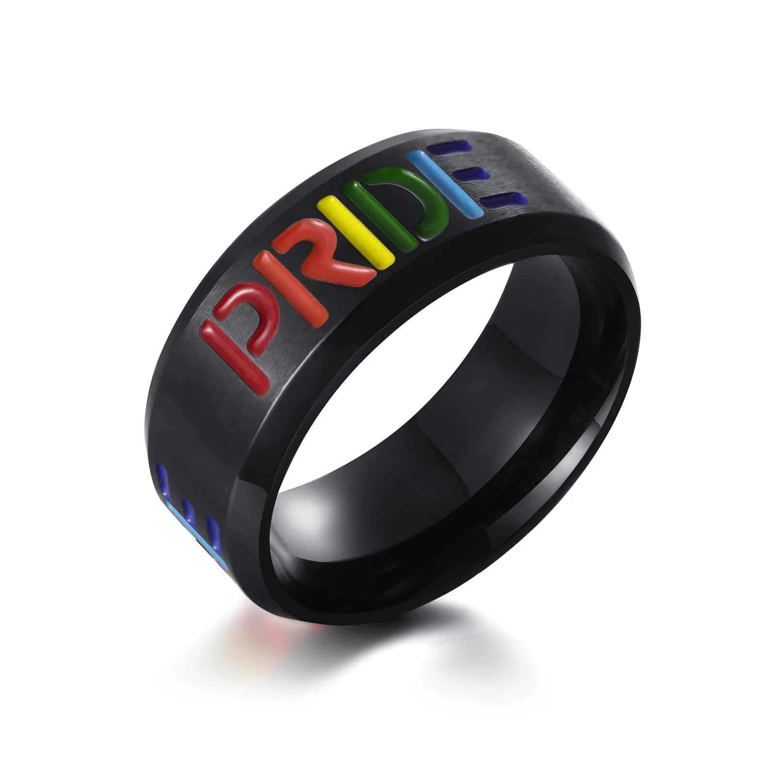 

Stainless Steel PRIDE Rainbow Ring Black Men's Fashion Ornament Jewelry with Geometric Pattern Unisex Religious Style Parties