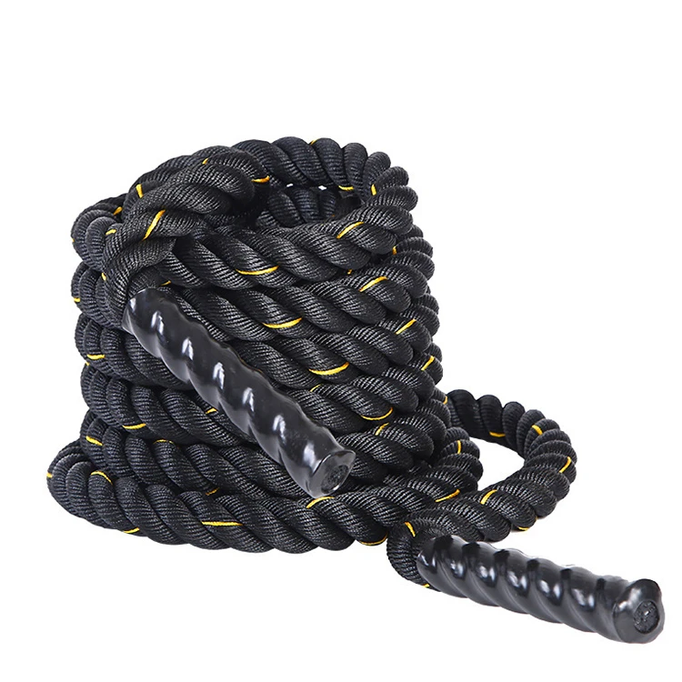 

Elastic Fitness Nylon Cover 25MM 9M Heavy Workout Weighted Resistance Battle Rope, Black and black gold