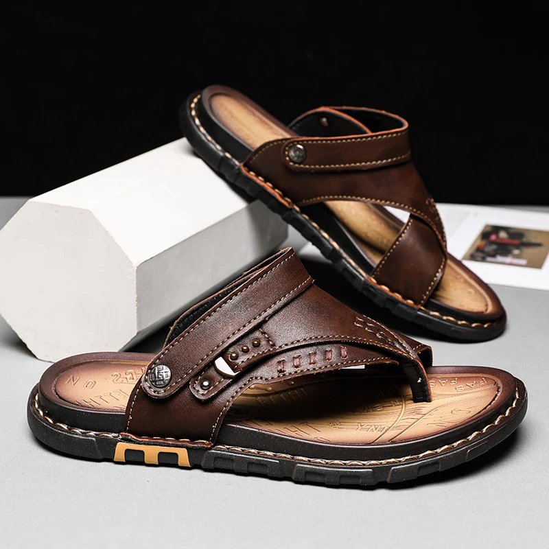 

Summer Beach Fun Size 46 47 Microfiber Leather Upper Comfortable Men Flips-Flops Slippers Sandals