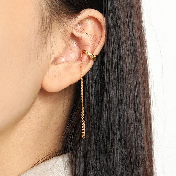 

Minimalist Fashion Irregular No Piercing High Polished Tassel S925 Sterling Silver Cuff Earring