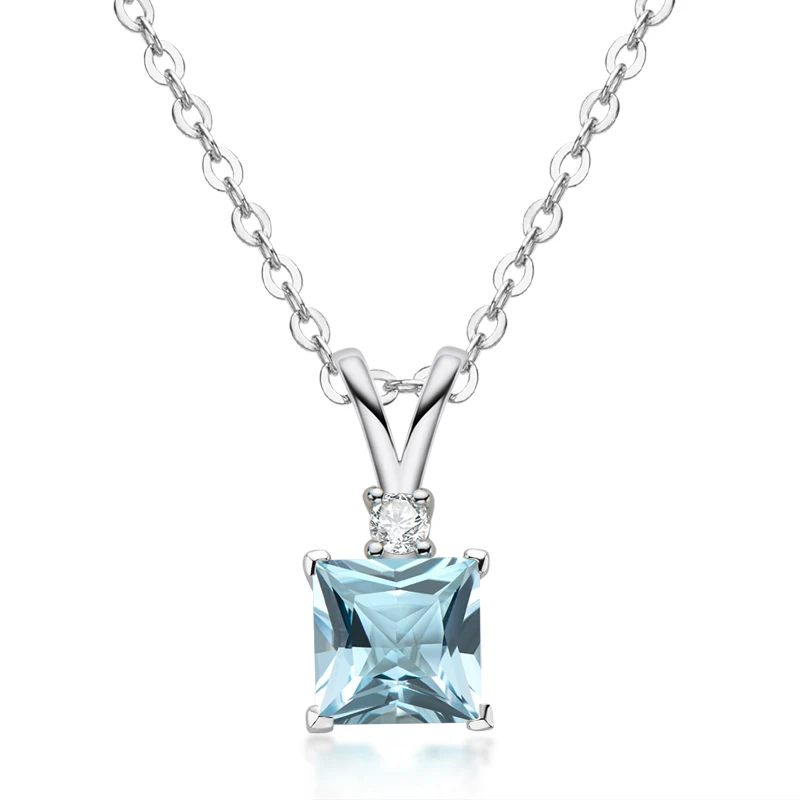 

Princess Cut 925 Sterling Sliver Pendant Necklaces Women Natural Topaz Gem Stone Necklaces Ladies 45cm Chain Jewelry