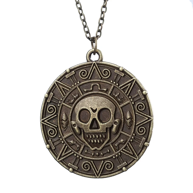 

Hot Pirates Of The Caribbean Necklace Jack Sparrow Aztec Coin Medallion Pendant Johnny Depp Movie Jewelry Men Women Gifts, Antique silver