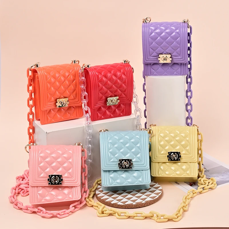 

Summer New PVC Jelly Bag Casual Chain Shoulder Tote Silicone Bag Candy Color Quilted Purse And Mini Handbags For Women 2021, Customizable