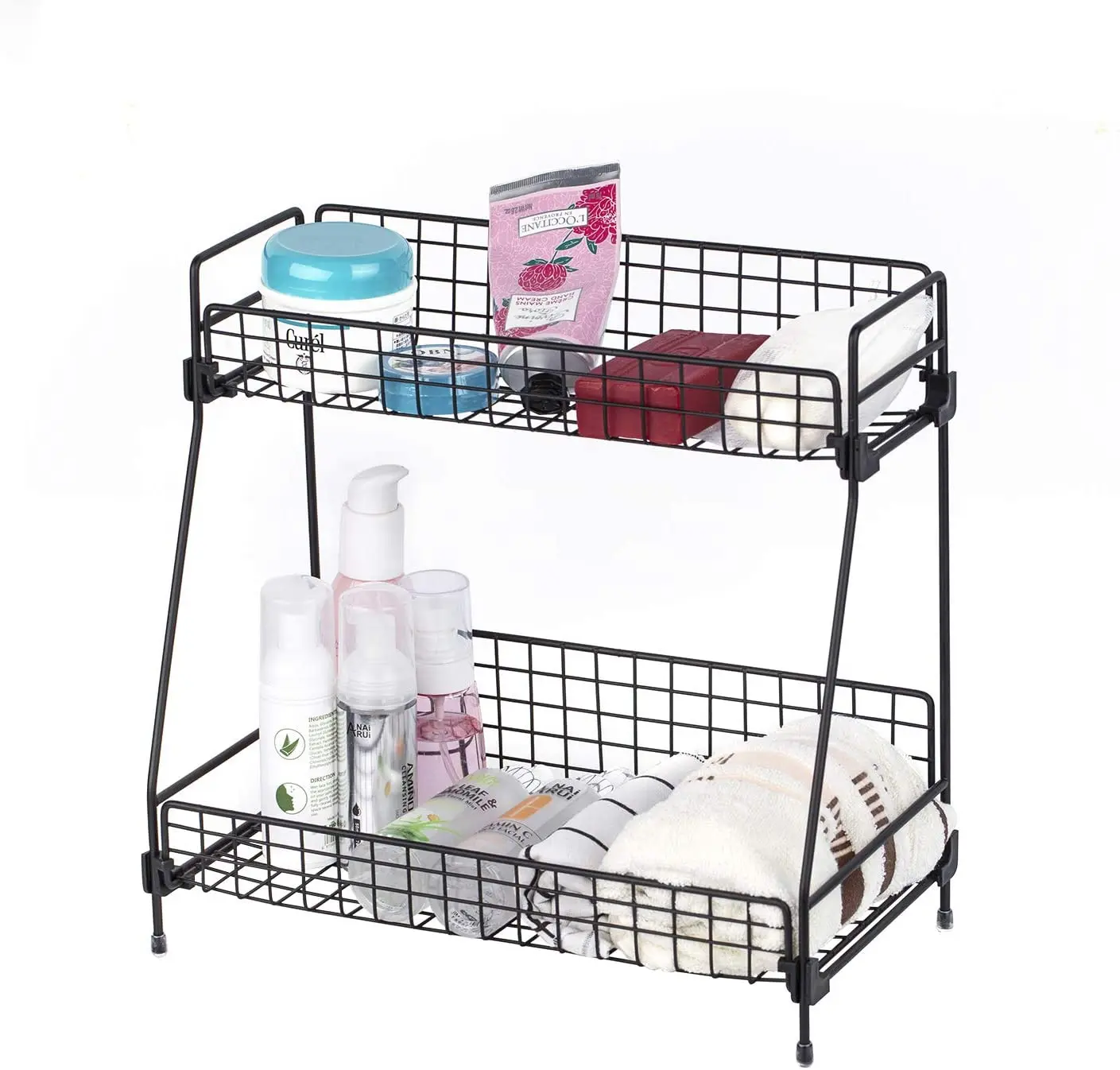 

2-Tier Bathroom Countertop Organizer, Wire Basket Storage Container Countertop Shelf, Kitchen and Shower Countertop Organizer Ra, Black color