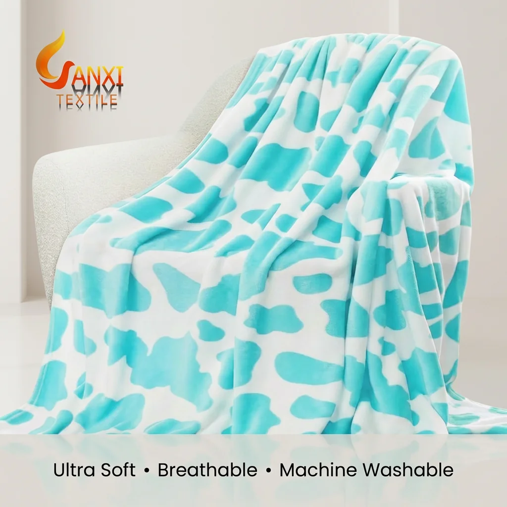 Cute Cow Print Knitted 100% Polyester Blanket Soft Fleece Cozy Warm Plush Lightweight Throw All-Season Couch Sofa Bed Anti Dust