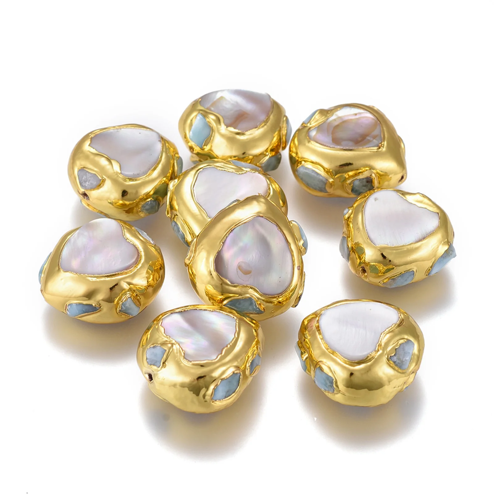 

Pandahall Brass Edge Golden Plated Heart Natural Shell Beads