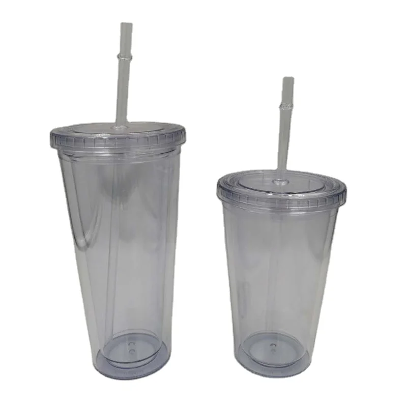 

double wall reusable minnie mouse Transparent Water Tumbler plastic drinking cups with lid, Clear