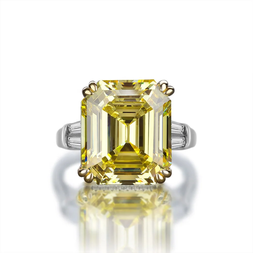 

925 Sterling Silver Lab Created Asscher Moissanite Citrine Sapphire Gemstone Wedding Engagement Ring