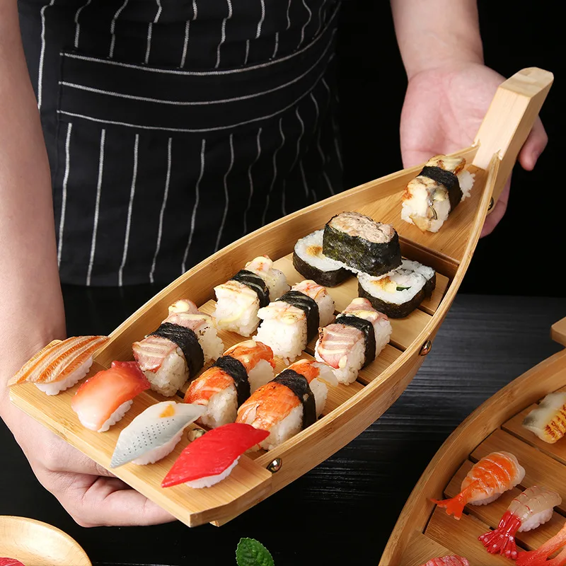 

SQ10 Creative Tableware Japanese Bamboo Sushi Boats Restaurant Sashimi Platter Decoration Natural wooden Sushi Boat