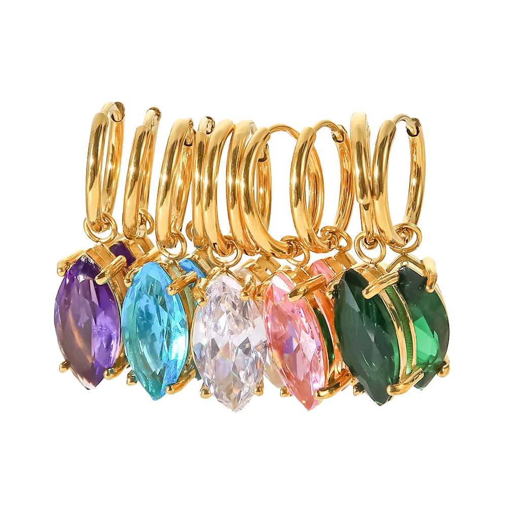 

Colorful Zircon Pendant Hoop Earrings Stainless Steel 18K Gold Plated Waterproof Women Earrings