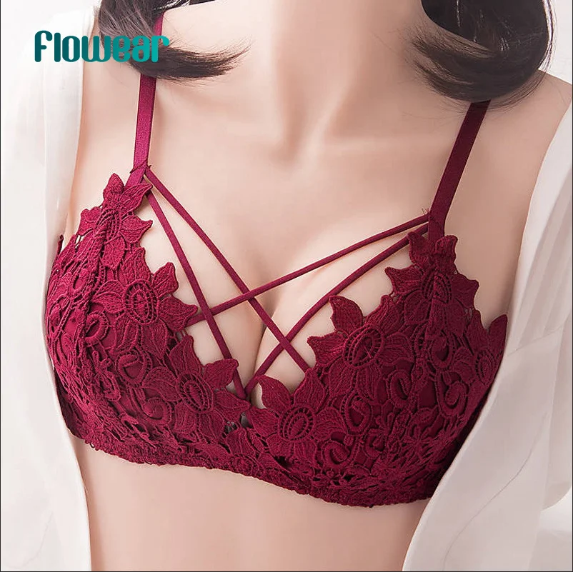 

Wholesale Female Lace Bralette Wireless Push up Seamless Bra 32 Size, Black