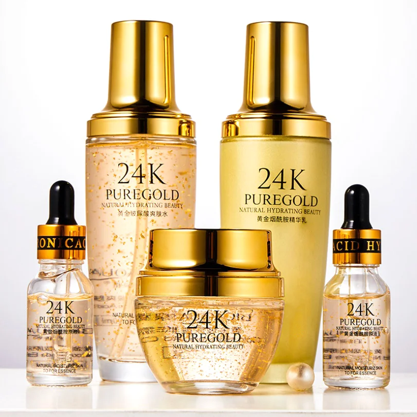 

24K golden facial care cream serum Lotion toner gold korean skin care set