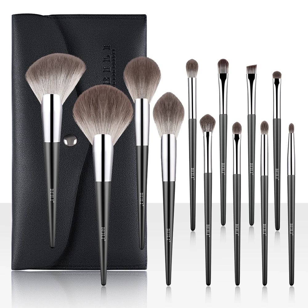 

BEILI makeup brushes kit with bag 12PCS Synthetic hair brochas de maquillaje profesional Powder Eye Highlighter makeup brush set, Black