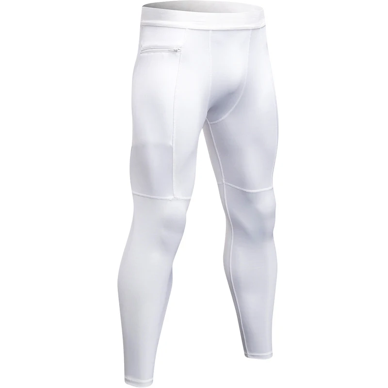 

2021 new quick dry polyester gym wear Men's Zipper compression pants, Navy ,black , white ,gray blue ,dark red