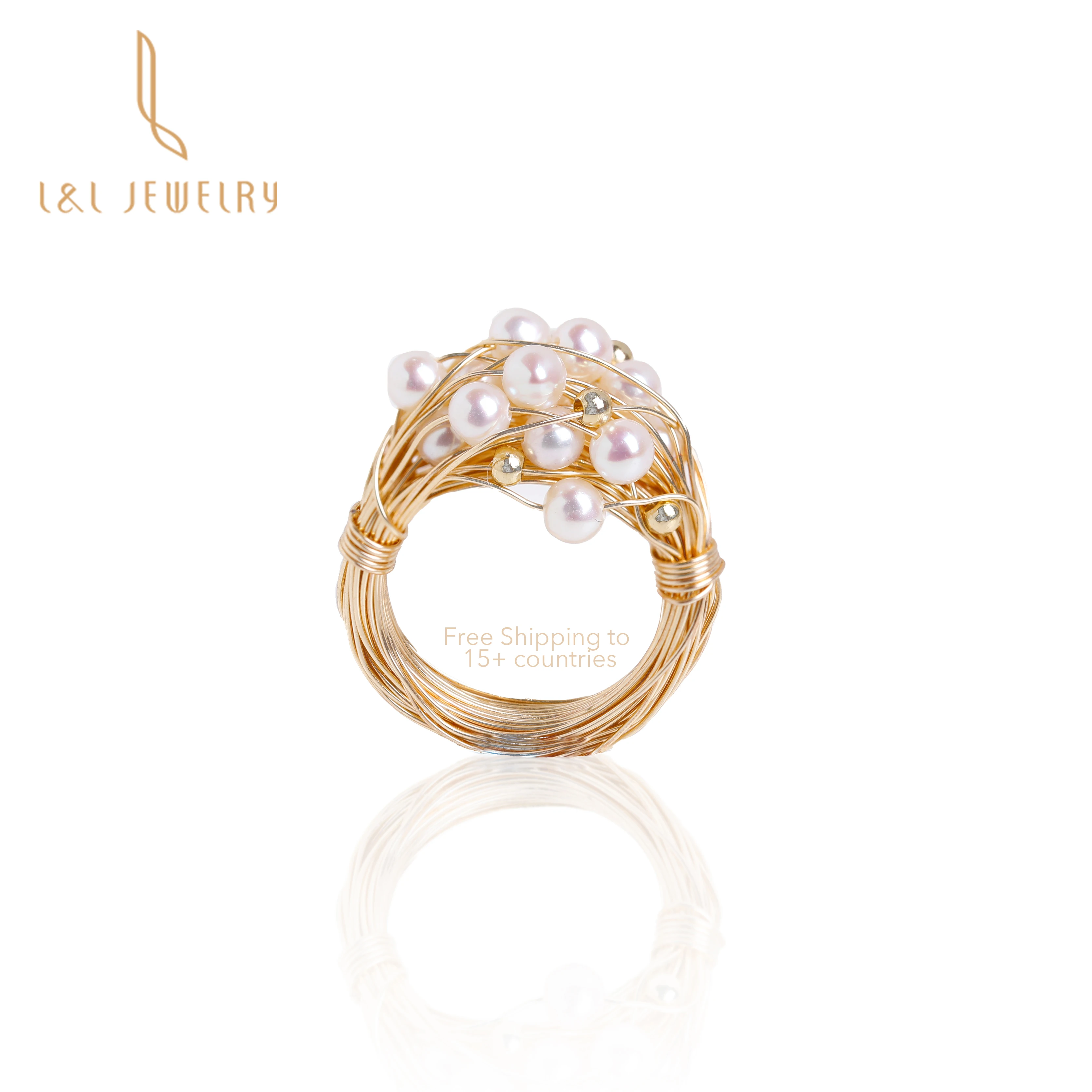 

9k Gold Filled Wire Twist dedicated freshwater Pearl AAA Handcraft Unique Ring temperament ring for lady, Gold+white