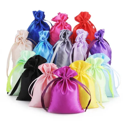 

Custom Printed Small Silk Drawstring Bags White Satin Jewelry Pouches, Customized color