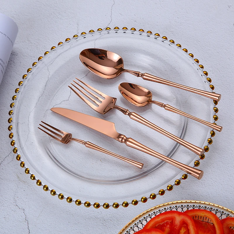 

Party luxury edible flatware banquet rose gold cutlery set stainless steel