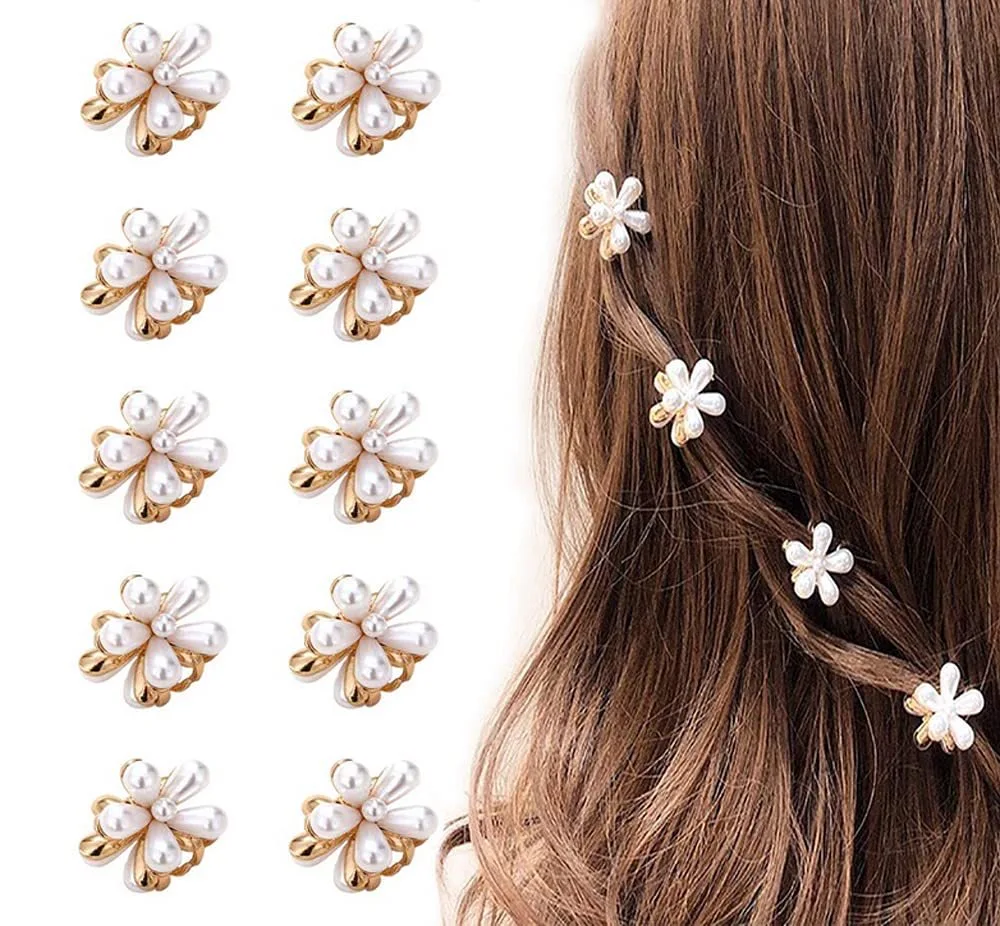 

flower hair accessories Small Metal Rhinestone Pearl Hair Claw Clips For Girls