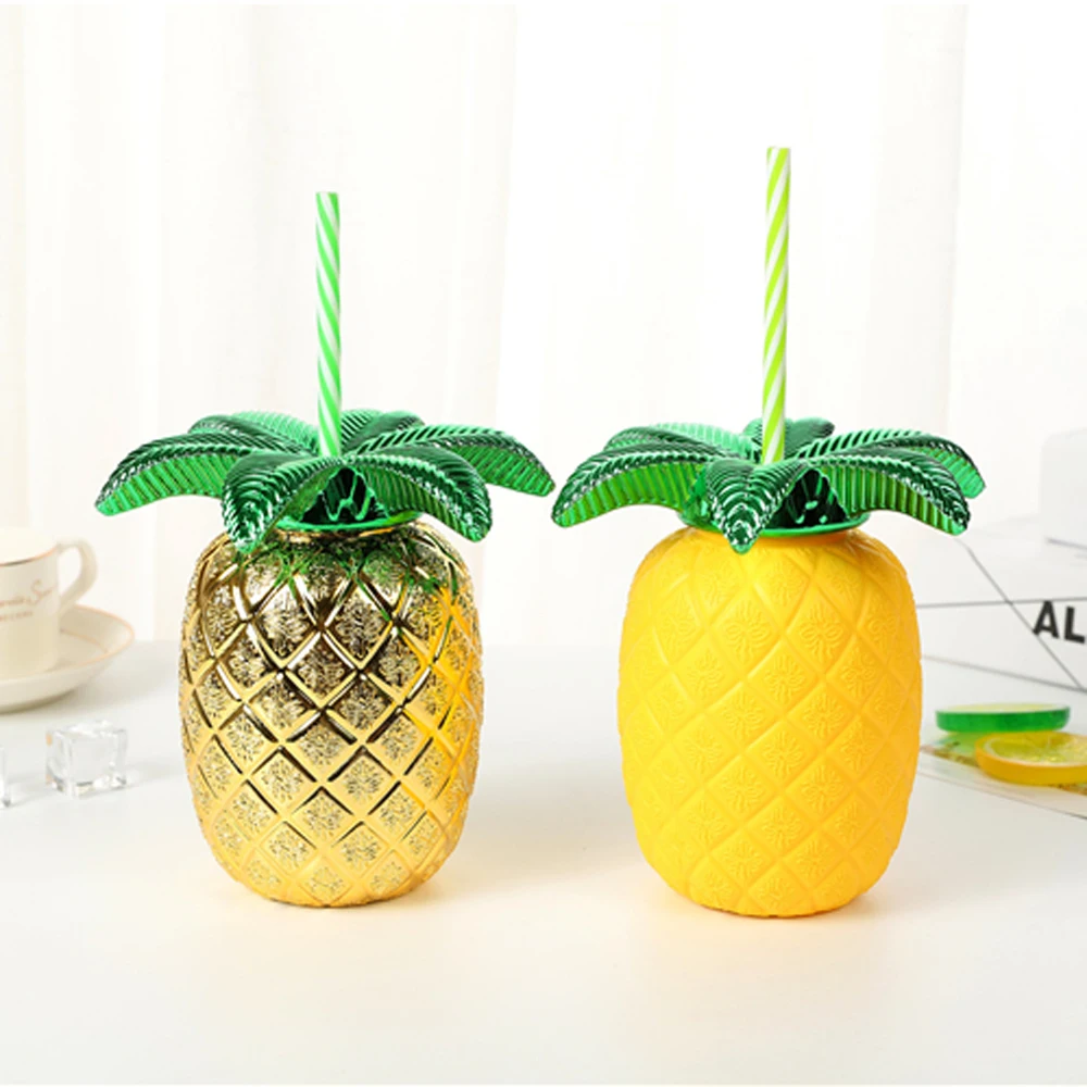 Funny Plastic Pineapple Shaped Drinking Water Bottle With Curly Straw ...