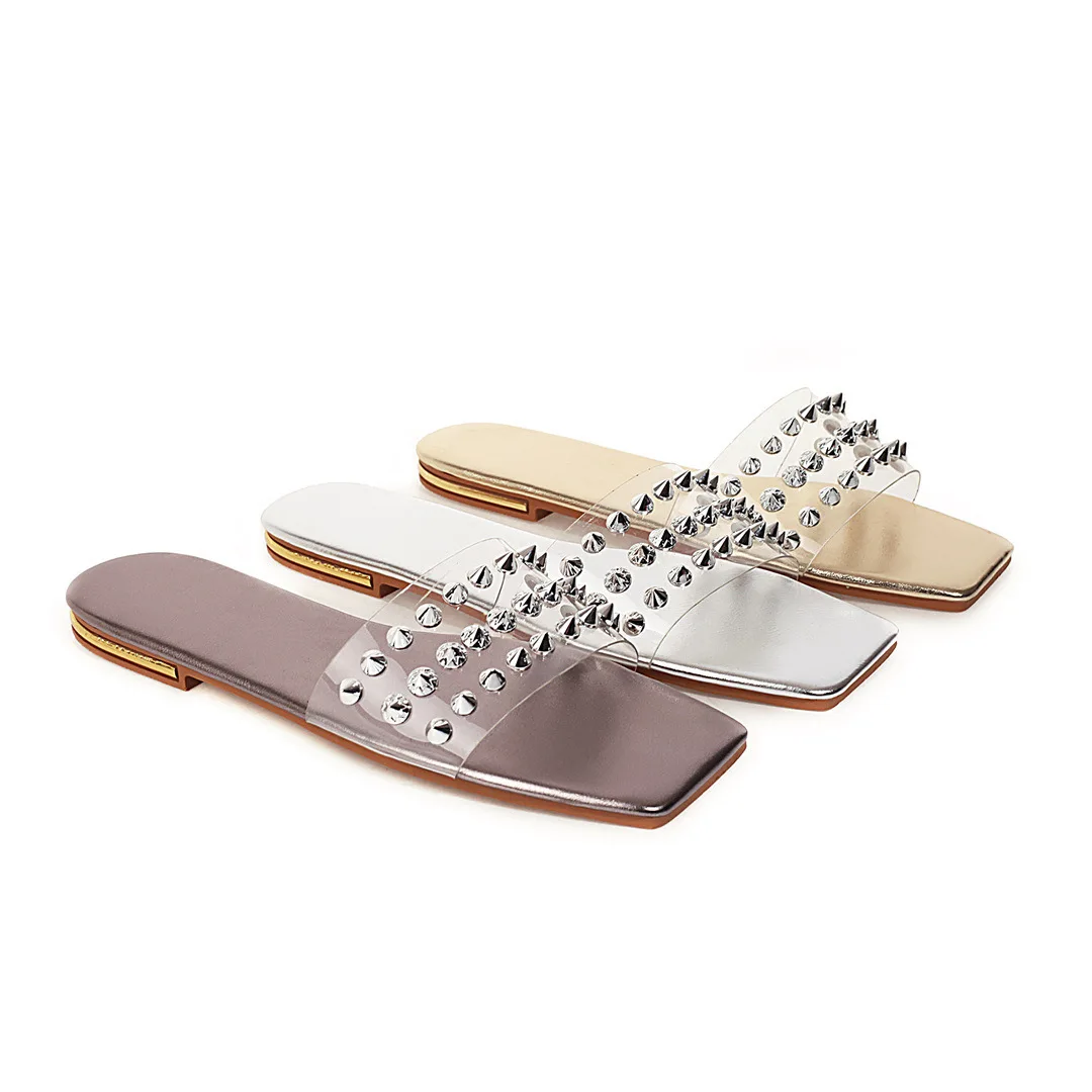 

2021 Transparent Comfortable with Diamond Flat Heel for Summer Slides Slippers, Customized color