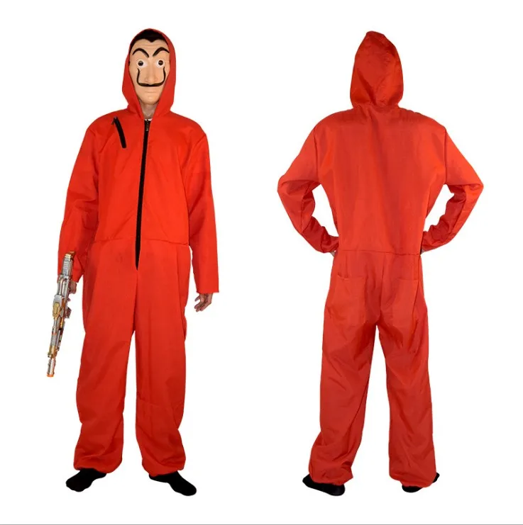 

Adult and kids Money Heist Red Jumpsuit Salvador Dali Movie Costume Cosplay Halloween Party Costumes with Mask La casa de papel
