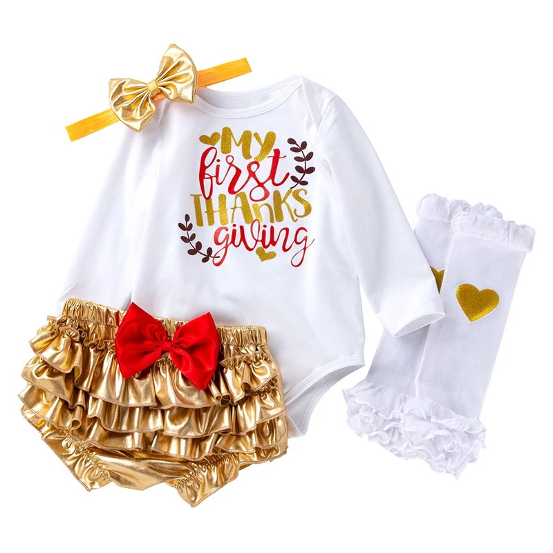 

2020 Fall First Birthday Baby Girls Thanksgiving Day Outfit, Picture shows
