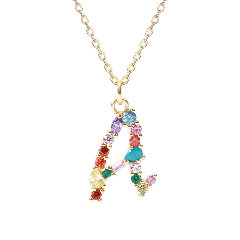 

Newest Gold Plated Alphabet Initial Necklace CZ Jewelry 925 Silver Colorful Zircon 26 Letter Pendant Necklace