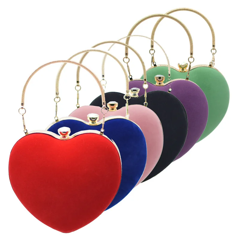 

Ladies Velvet Peach Heart Shaped Evening Bag Handbag Strap Ladies Handbags Women Bags
