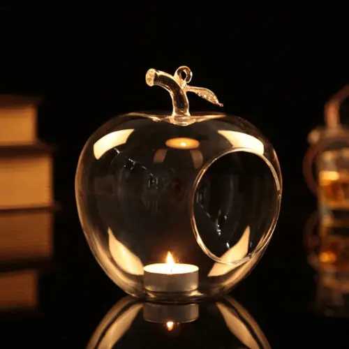 

Customized Clear Apple Shaped Glass Tealight Holder Hanging Table Vase for Wedding Party