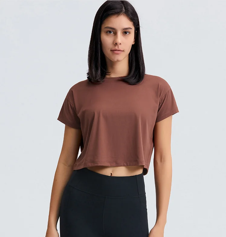 

Solid color Simple but unique women fitness yoga work out crop top shirts, Pure color